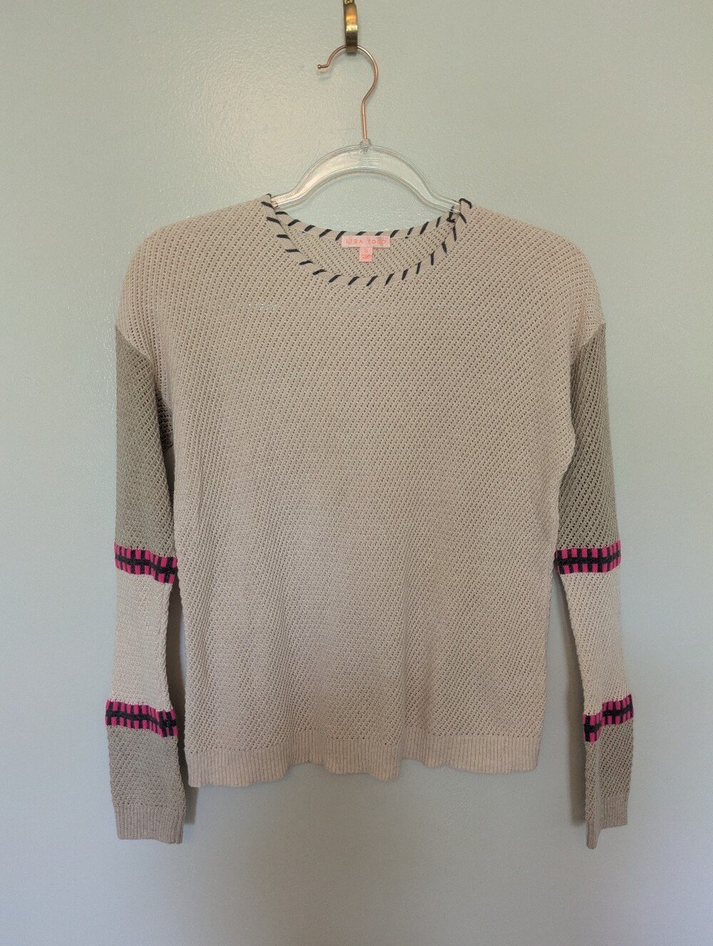 Lisa Todd Arm-Our Pointelle Knit Whipstitch Pullover Cotton Small